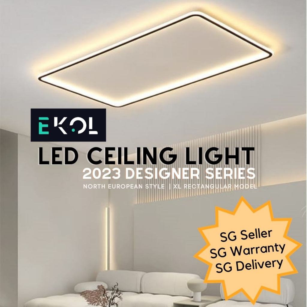 EKOL 2023 Designer Series ♥ LED Ceiling Light with Remote ♥ North European Style ♥ XL Rectangular Model